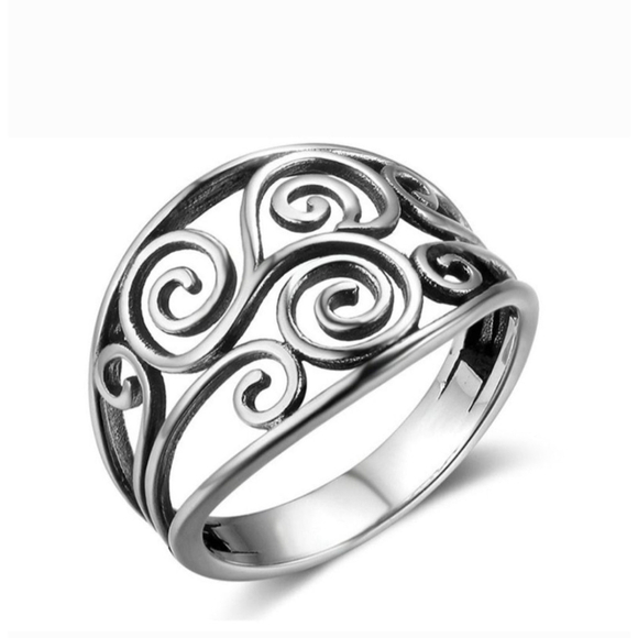 Solid Heavy Hollow Boho Filigree 925 Sterling Silver‎ Ring, Size 7 - Picture 3 of 11